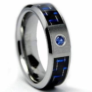   BLUE Carbon Fiber Tungsten Carbide Ring with BLUE SAPPHIRE .050 Carat