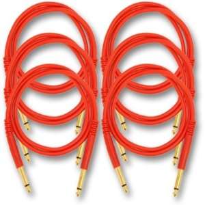  Seismic Audio   6 Pack of Red 36 TS 1/4 to TS 1/4 Patch 