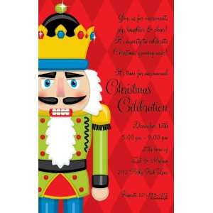   Nutcracker on Red Harlequin Holiday Party Invitations 