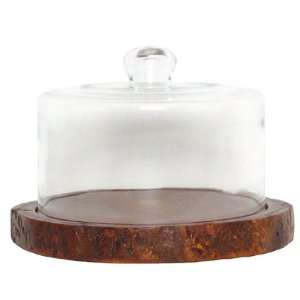  Glass Cheese Dome with Log Wood with Bark Grooved Base 8 1 