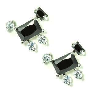   Cute Small Black and White Cubic Zirconia Dog Stud Earrings Jewelry