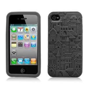 Black Building Soft Silicone Laser Cut Skin for Apple iphone 4 / 4S At 