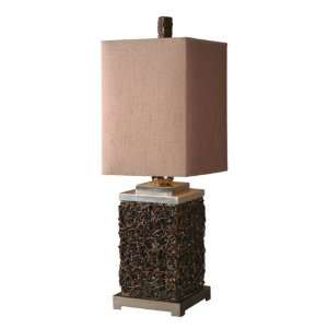Knotted Rattan Rectangular with Nickel Plated Metal Table Lamp   Free 