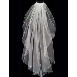 Wedding Veil with Assorted Pearls, Rhinestones, and Bugle Beaded 