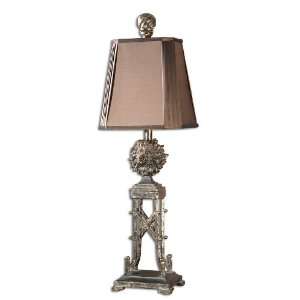   Inch Kefira Buffet Lamp In Distressed, Brown w/ Silver Leaf Highlights