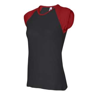 Ladies Baseball Raglan T Shirt 1x1 Rib Cap Sleeve Top S 2XL Tee Bella 