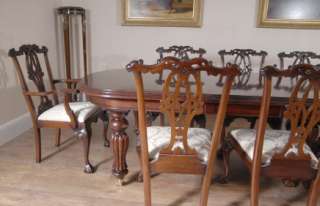 14 Foot English Victorian Dining Table & Gothic Chippendale Chair Set 