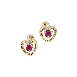  14K Yellow Gold 0.01 ct. Diamond and 3 MM Ruby Heart 