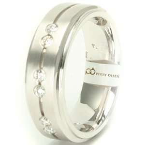   14K White Gold High End Mens Diamond Wedding Ring, 11 Jewelry