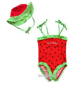 Watermelon Red Girls Swimwear Swimsuit Swim Cap Age 1 7  
