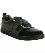 style #302429501 black leather logo strap sneakers