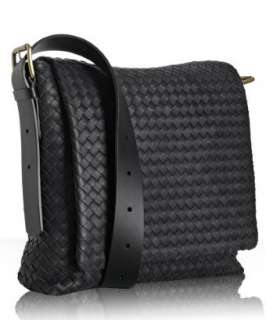 Bottega Veneta black basketwoven leather messenger bag   up to 