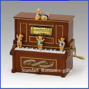 Christmas Bears Animated Player Piano Music Box with Cylinder  