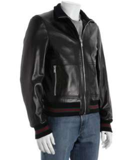 Gucci black leather zip bomber jacket   