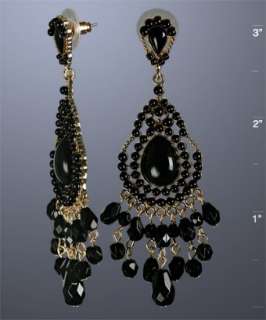 Kenneth Jay Lane black resin cabochon chandelier earrings   up 