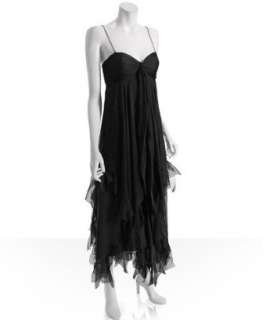 Nicole Miller black silk chiffon tiered long dress   