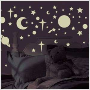   Glow in the Dark STARS SUNS PLANETS WALL DECALS Kids Bedroom Stickers