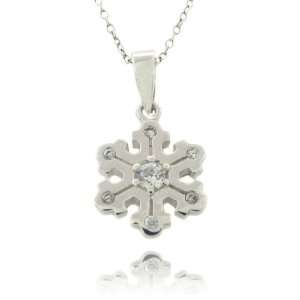  Sterling Silver CZ Small Snow Flake Pendant Jewelry