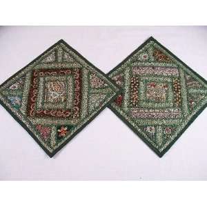 Beautiful Green Artisan Handmade Sari Cushion Covers  