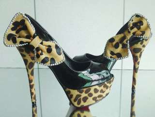   Bowknot Sexy Leopard Princess Super High Heels Open Toes093  