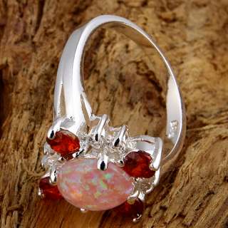 Unique Pink Opal Garnet Jewelry Gemstone Silver Ring Size #8 S26 Free 