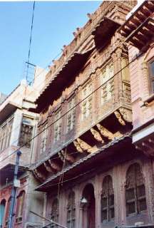 Streetscapes in Bikaner. Facades on the historic townhouses (called 