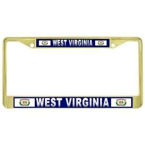 West Virginia State Name Flag Gold Tone Metal License Plate Frame 