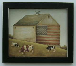 Flag Barn Americana Cows Country Framed picture print  