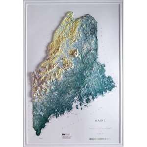  MAINE Raised Relief Map Raven Style with Black Plastic 