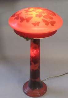   Emile Galle Cameo Art Glass Mushroom Lamp c. 1920 Art Nouveau  