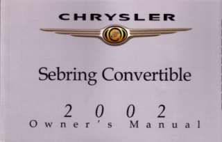 2002 CHRYSLER SEBRING CONVERTIBLE Owners Manual  