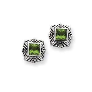  Sterling Silver Green CZ Square Earrings Jewelry