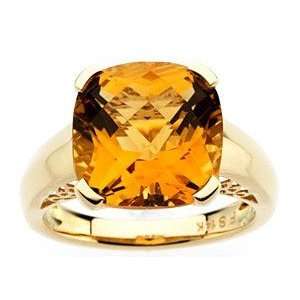  Fabulous Large Genuine Checkerboard Citrine in 14 kt Gold Ring 