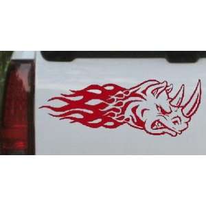 Red 12in X 4.4in    Flaming Rhino Head Animals Car Window Wall Laptop 