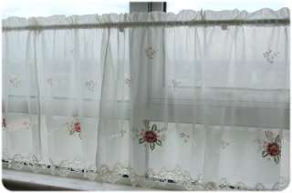 Pink Rose Embroidery Lace Sheer Cafe Kitchen Curtains  