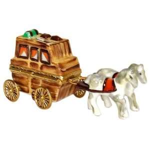   Covered Wagon and Horses French Porcelain Limoges Box