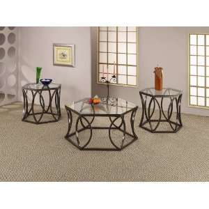   Table Sets 3 Piece Contemporary Hexagonal Glass Top Occasional Table