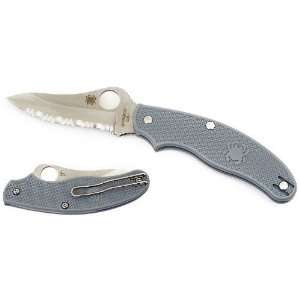 Spyderco UK Penknife 3 Serrated Drop Point Blade, Gray FRN Handles