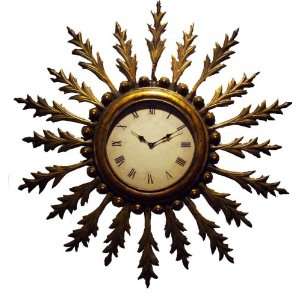  Sunburst Design Wall Clock with Antique Copper and Gold 