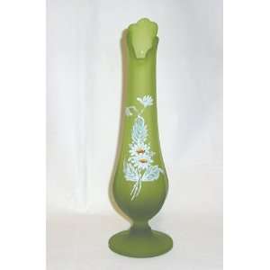  Westmoreland Glass DAISY Decal on GREEN MIST Bud Vase 