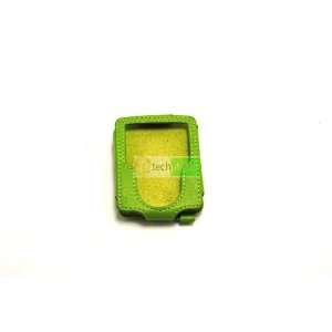  Green Premium Leather Open Face Case with Clip for Ipod 