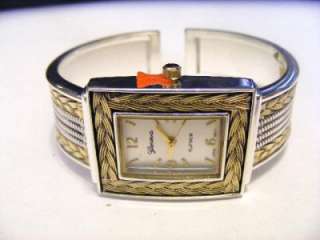 GENEVA SILVER AND GOLD BRAIDED ACCENTS METAL CUFF BAND WATCH  