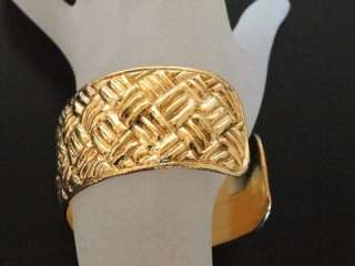 Authentic Vintage Chanel cuff bracelet bangle gold quilted  