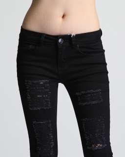 MOGAN 0~3X LACE Inset Ripped Destroyed SKINNY JEANS HOT Distressed Cut 