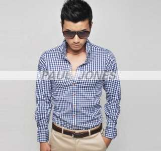   Handsome Mens Casual Checked Dress Shirts Smart XS/S/M Blue/Brown