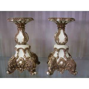  Vintage Style Candle Holder Pair    9 Ivory Color