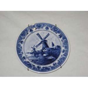 Vintage Porcelain Delft Holland Windmill Scene 7 inch Plate w/ Plate 