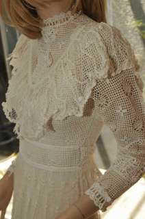 Lims Vintage Cotton Hand Crochet Maxi Dress White S  