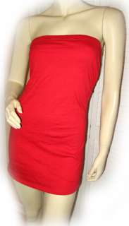 NEW Womens RED 100% COTTON Nightout Clubwear Mini TUBE DRESS Junior 