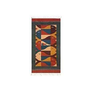  Zapotec wool rug, Fish Stories (2.5x5)
